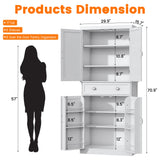 kepptory 72“ Kitchen Pantry Cabinet White, Tall Pantry Storage Cabinet with Adjustable Shelves and Drawer, Kitchen Buffet Cupboards Sideboard for Home Office Use (16" D x 30" W x 72" H) kepptory