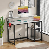 GreenForest 40 inch Home Office Desk with Power Outlets, Small Computer Desk with Ergonomic Monitor Stand, Reversible Gaming Desk, Modern Study Desk, Laptop Desk, White GreenForest