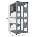 GarveeLife Large 2-Tier Outdoor Cat House, Small Animal Enclosure with 2 Lockable Doors, Catio with Waterproof Cover and Sunshine Panel Roof, Portable Kitty House with Resting Boxes & Fixable Wheels GarveeLife