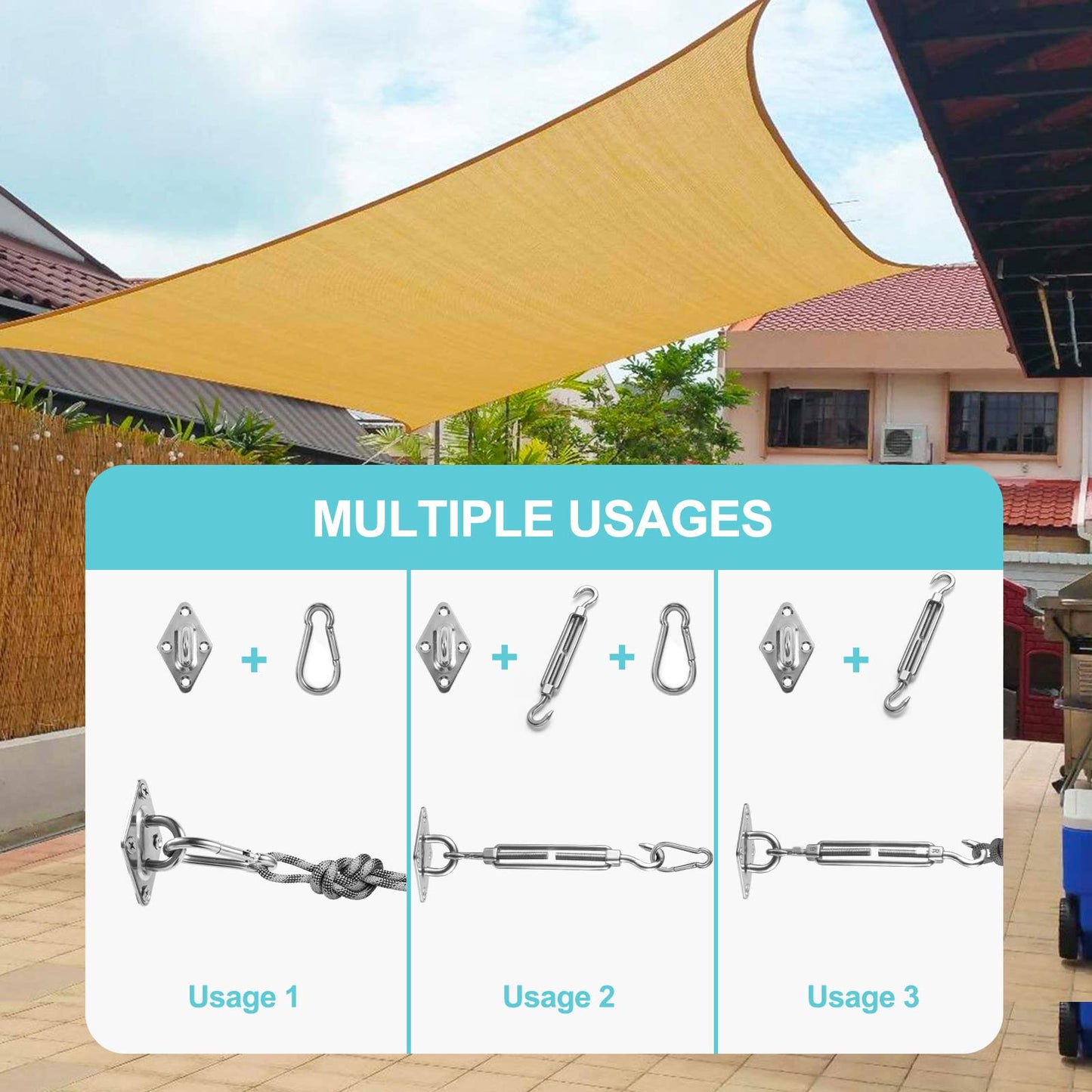 HOMPER Awning Attachment Set, Heavy Duty Sun Shade Sail Stainless Steel Hardware Kit for Garden Triangle and Square, Rectangle, Sun Shade Sail Fixing Accessories - WoodArtSupply