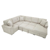 122'' Convertible U-Shaped Faux Rabbit Fur Plush Sectional Sleeper Sofa, Upholstered Cloud Couch Pull-Out Sofa Bed with Storage Chaise and USB Ports for Living Room (Khaki, 122'' x 95.6'') Familymill