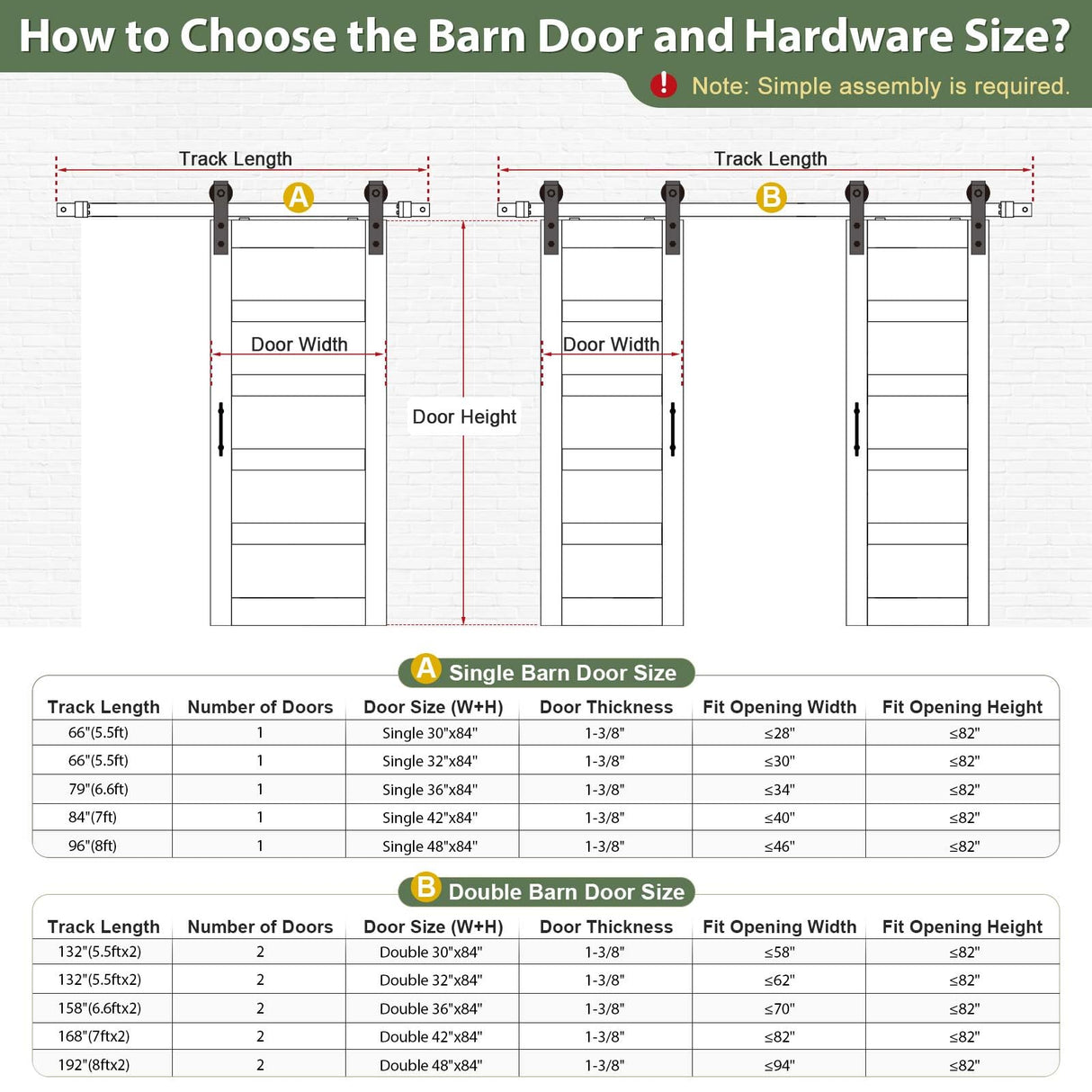 ROYMELO 30x84 Inch White Sliding Barn Door Slab with 5.5ft Hardware Kit Included, 5-Panel, MDF Wood Panel Covered with Water-Proof Scratch-Proof PVC Surface, Simple DIY Assembly ROYMELO