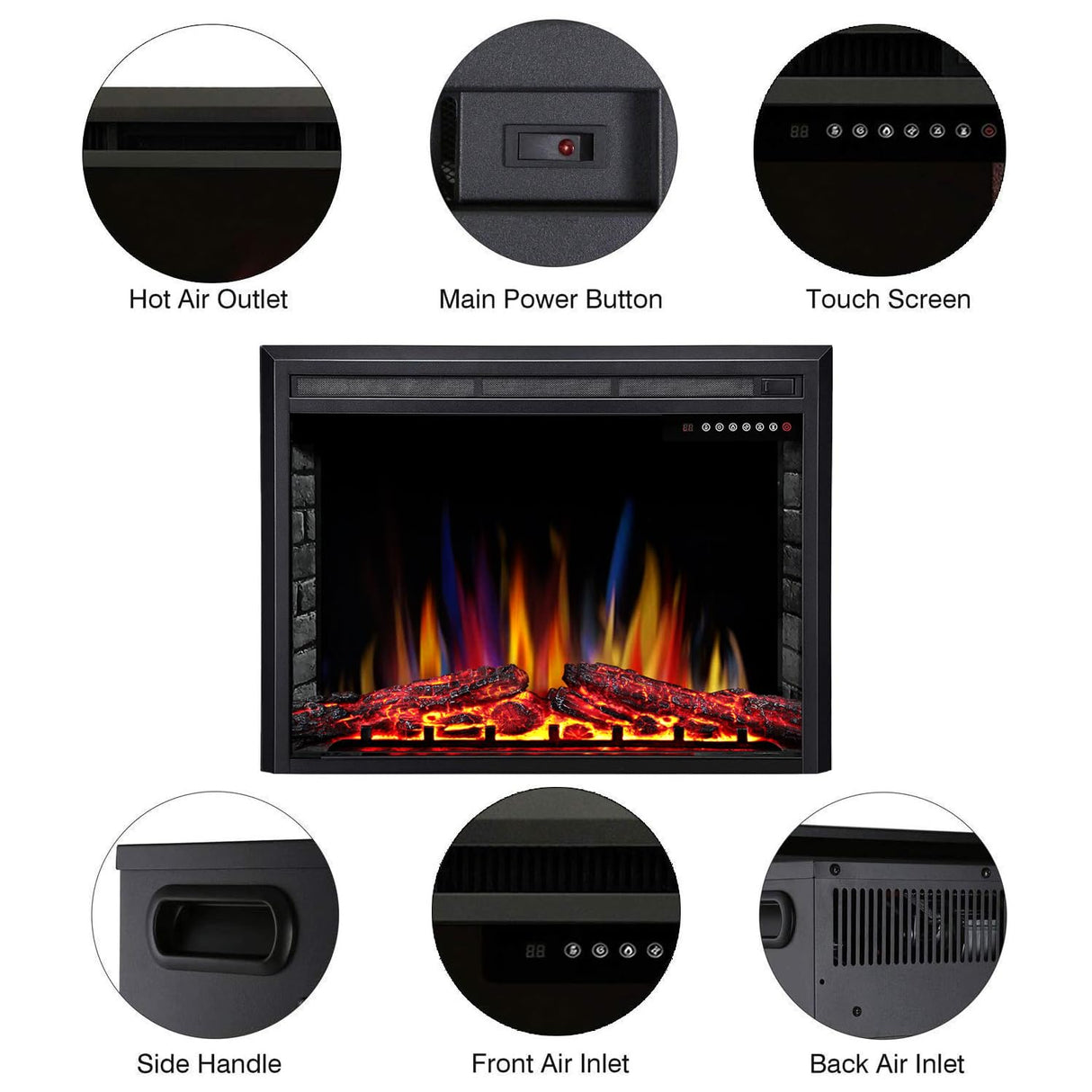 R.W.FLAME 39" Electric Fireplace Insert,Freestanding & Recessed Electric Stove Heater,Touch Screen,Remote Control,750W-1500W with Timer,Colorful Flame Option (39''X27'') R.W.FLAME