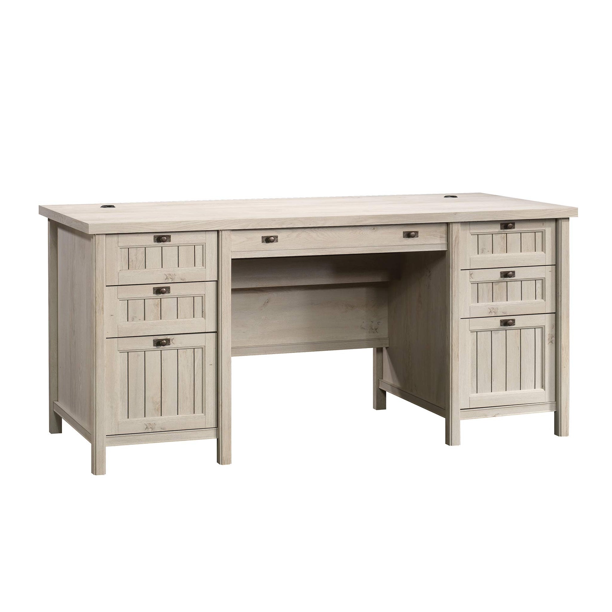 Sauder Costa Executive Desk, L: 65.12" x W: 29.53" x H: 30.0", Chalked Chestnut finish - WoodArtSupply