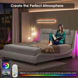 Keyluv Adjustable LED Upholstered Platform Bed Frame with Curved Design and No Box Spring Keyluv