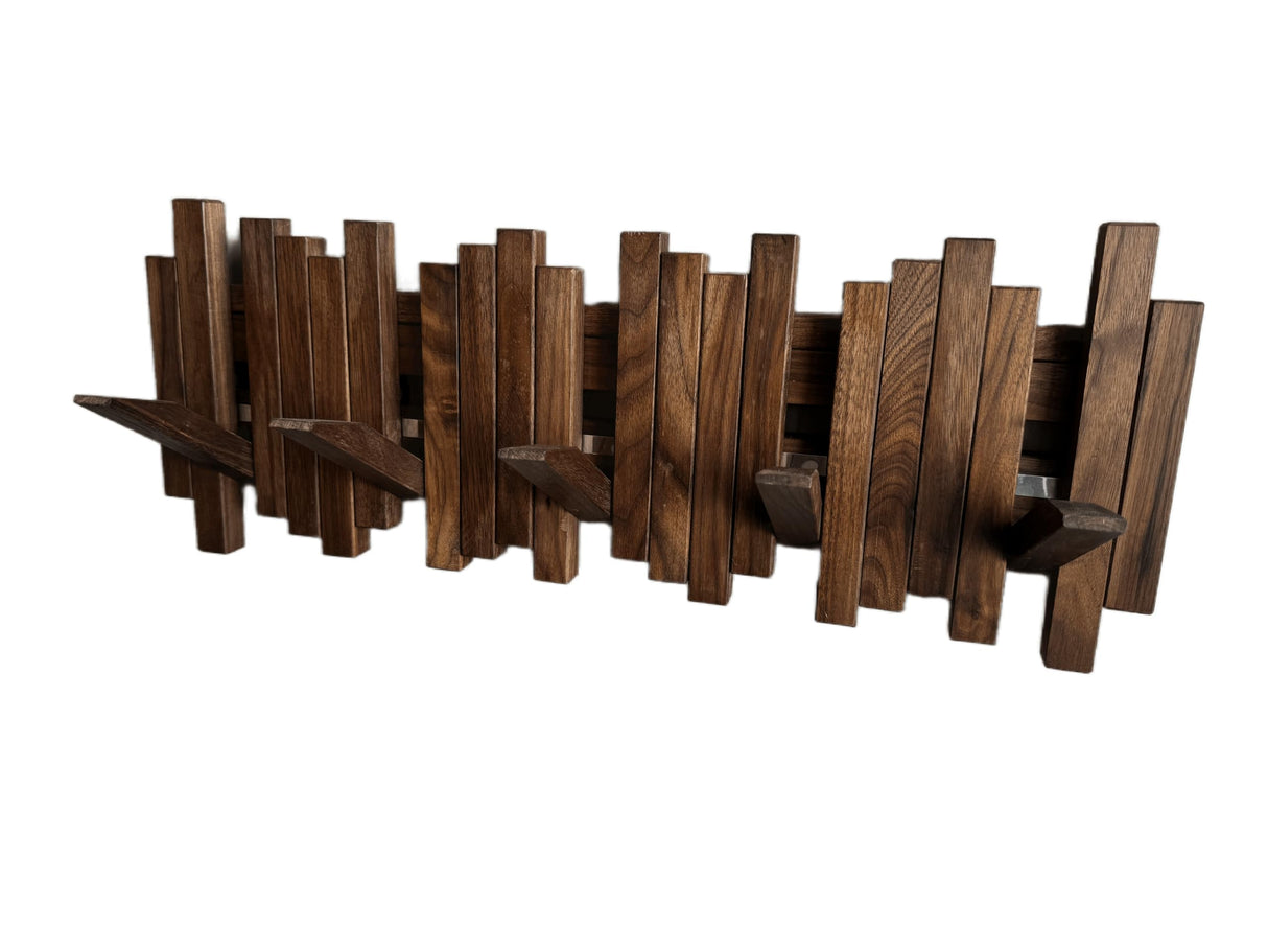 GOGREEBELL Natural Wood Wall Mounted Piano Coat Rack| Coat Rack Wall Mount| Flip Down Wall Hook Rack 5 Hooks| Entryway Wall Storage with Hooks,Made of Black Walnut.Wall Art GOGREEBELL
