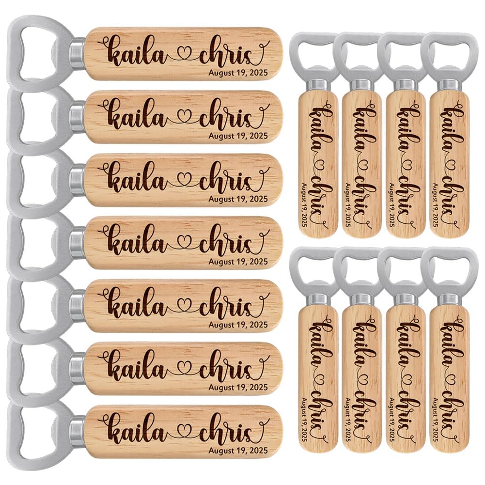 Personalized Wedding Favor Gifts for Guest, Wooden Bottle Openers Set with customized Couple's Name & Wedding Date, Pack of 15, 20, 25, 30, 40, 50, BAYLN