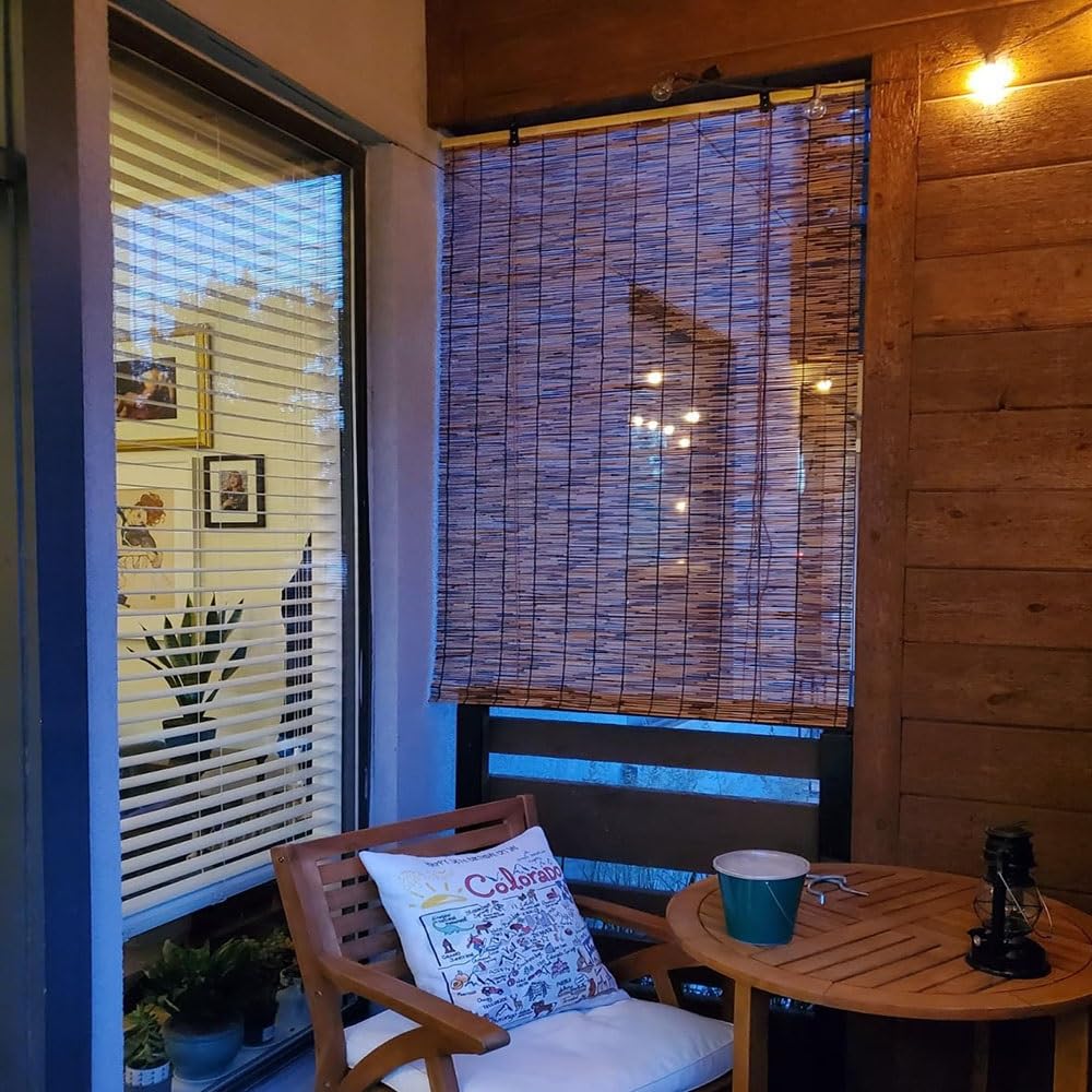 Bamboo Shades Blinds 65" 34" 38" 62" 52" 26" 36" Bamboo Roller Blinds Blackout Roll Up Shades for Windows Outdoor Privacy Cordless Reed Curtain(74" W x 48" H) Generic