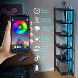 HONGOUZWL Corner Shelf with LED Lights, 6-Tier Corner Bookshelf, 66'' Organizer Book Shelf Shelves Steel Frame Display Stand with Living Room, Bedroom, Study, Black HONGOUZWL