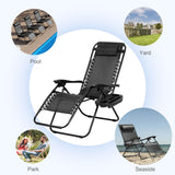Nazhura Set of 2 Relaxing Recliners Patio Chairs Adjustable Steel Mesh Zero Gravity Lounge Chair Beach Chairs with Pillow and Cup Holder Black Nazhura