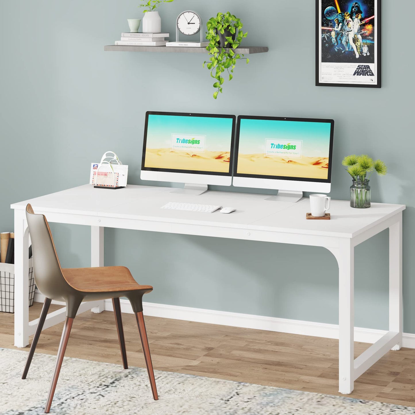 Tribesigns Modern Computer Desk, 63 x 31.5 inch Large Executive Office Desk Computer Table Study Writing Desk Workstation for Home Office, Spliced Desktop, White - WoodArtSupply