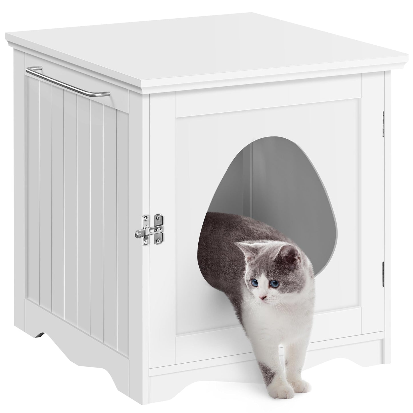 Yaheetech Cat Litter Box Enclosure, Litter Box Furniture Hidden with Towel Bar, Wooden Cat Washroom, Dog Proof Cat Litter Box Cabinet, Indoor Cat House, Side End Table, White - WoodArtSupply