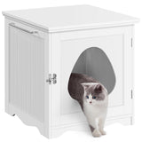 Yaheetech Cat Litter Box Enclosure, Litter Box Furniture Hidden with Towel Bar, Wooden Cat Washroom, Dog Proof Cat Litter Box Cabinet, Indoor Cat House, Side End Table, White Yaheetech