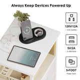 Fixwal Night Stand with Charging Station, LED Nightstand with U-S-B Ports and Outlets, 2 Fabric Storage Drawers with PU Finish, Bed Side Table, White Fixwal