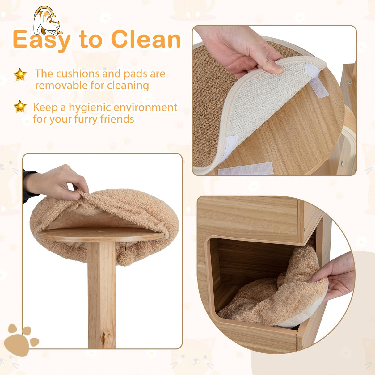 Tangkula Modern Cat Tree, 51 Inch Tall Cat Tower with Solid Wood Post, Curved Plywood Frame, Cat Condo, Perch, Washable Cushions, 4-Layer Cat Activity Center, Cat Tree for Indoor Cats Large Adult Tangkula