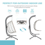 Patiorama 2 Person Double Egg Swing Chair with Stand Indoor Outdoor, Patio Wicker Rattan Hanging Egg Chair w/Cushion, Pillow, Foldable Hammock Chair 550lbs for Bedroom, Balcony, Garden (Light Blue) Patiorama