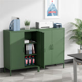 Washsemba Metal Storage Cabinet with Doors and Shelves,Multipurpose Storage Rack, 3-Tier Shelf,Metal Locker Style Accent Cabinet for Home Office,Living Room,Kitchen (Forest Green, 40''H) Washsemba