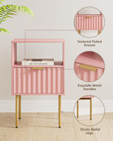 Aienvey Nightstand,Bedside Table with Gold Frame,Pink Night Stand,Bedside Furniture, Modern Side Table with Drawer and Shelf for Bedroom,Living Room (Pink, Large) Aienvey