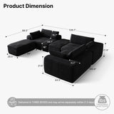 Yomsum 184'' Living Room Sectional Couch with Double Layer Black Plush Corduroy Fabric, 6 Seater Boneless L Shaped Cloud Couch in a Box, No Assembly Modular Sectional Sofa Bed with Ottoman Yomsum