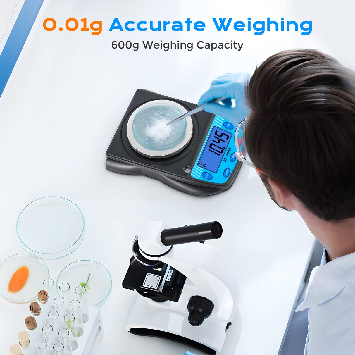 Bonvoisin Digital Lab Scale 600g x 0.01g Precision Electronic Scale LCD Display Analytical Balance Jewelry Scale Scientific Scale 0.01g Accuracy Bonvoisin