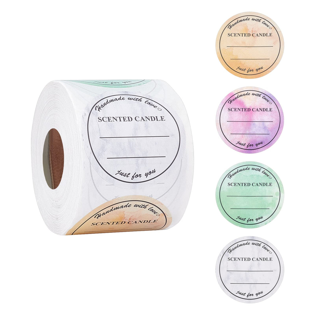 PH PandaHall 2 Inch Candle Stickers, 500pcs Waterproof Scented Candle Labels 4 Colors Handmade Candle Jar Stickers Self Adheisive Candle Labels for Candle Tins, Candle Boxes Packaging PH PandaHall