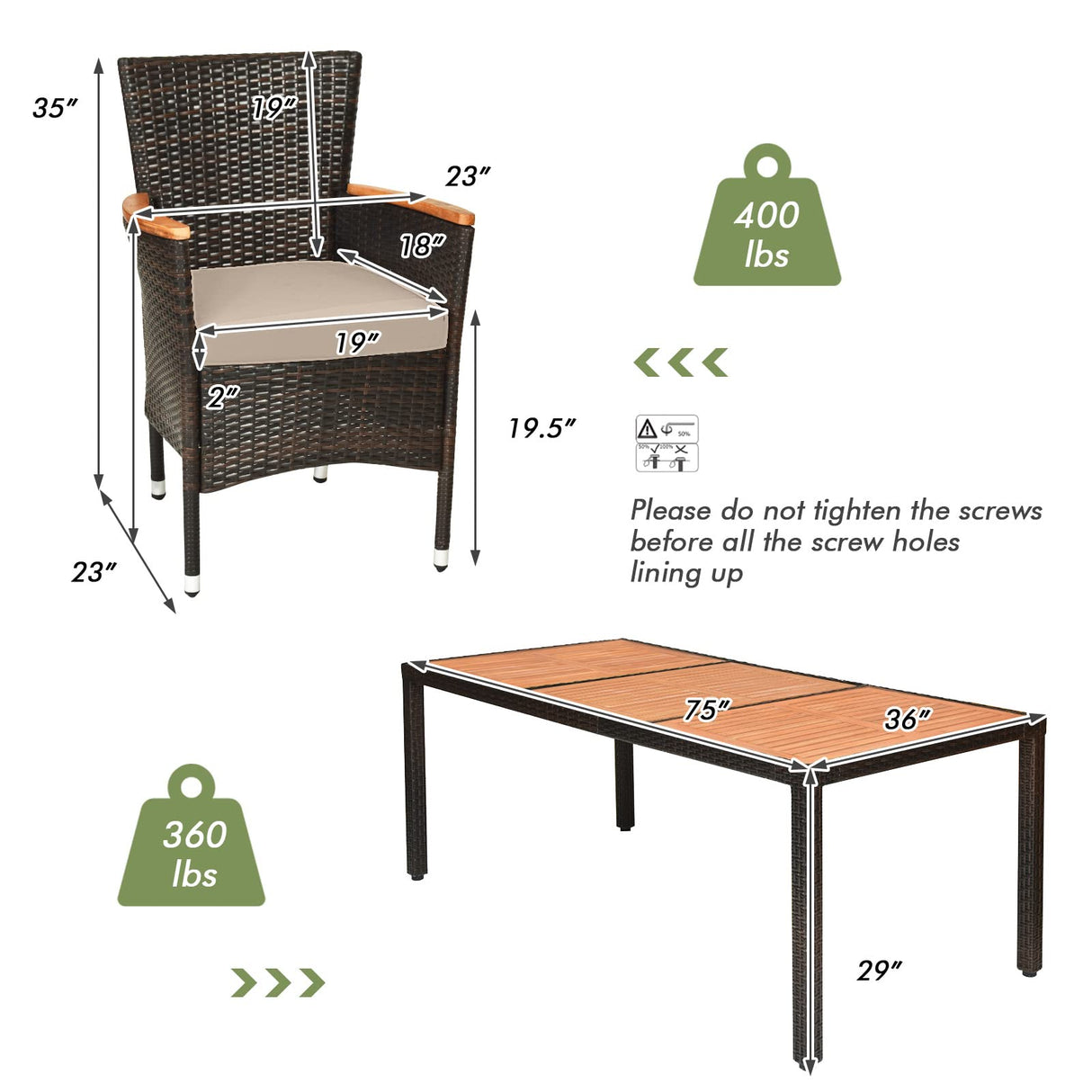 DORTALA 9-Piece Patio Dining Set, Acacia Wood & Rattan Furniture Set with 8 Cushioned Stackable Armrest Chairs and Table, Outdoor Table & Chair Set for Backyard, Garden, Poolside DORTALA