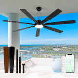 Maxslak 72" Large Smart Ceiling Fan with Light Remote Control via WIFI Alexa,6-Speeds Quiet DC Motor,Dimmable,Indoor Outdoor Black ceiling fan for Living Room,Patio,Dual Finish 7 Blades Maxslak