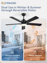 ZMISHIBO 2 Pack 52" Ceiling Fans with Lights, Black Modern Ceiling Fan with Remote, Farmhouse Indoor Ceiling Fan with Dual Finish Blades, Quiet & Strong Motor, Bright LED Light. ZMISHIBO