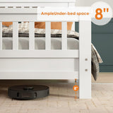 soges Full Bed with Headboard, Solid Wood Platform Bed for Teens Adults, Twin Size Bed Frame with Wood Slats Support, No Box Spring Needed, White soges