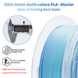 ZIRO Color Change Filament, Matte Multi Colors 3D Printer Filament, Faster Color Change by Length PLA, Dimensional Accuracy +/-0.03mm, 1KG/ 2.2lbs Spool, Fit Most FDM 3D Printer, Glacier ZIRO