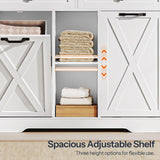 HOOBRO Double Tilt Out Laundry Hamper Cabinet, 41.7" Hidden Laundry Cabinet, with Open Shelving and 2 Removable Baskets, Farmhouse Laundry Storage Basket, for Bathroom, White and Walnut WH11XY01 HOOBRO