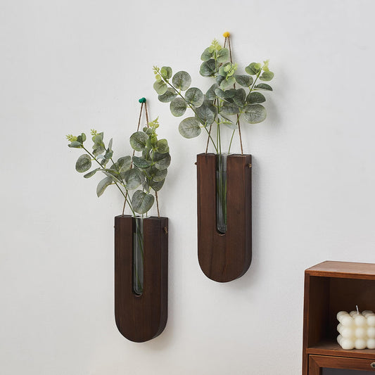 Wood Wall Planter Wall Hanging Vases for Home Decor, Hanging Wall Planters for Indoor Plants, Wall Decor for Bedroom Living Room Bathroom, Farmhouse Plant Wall Art Decor (Rustic Brown 2Pcs)