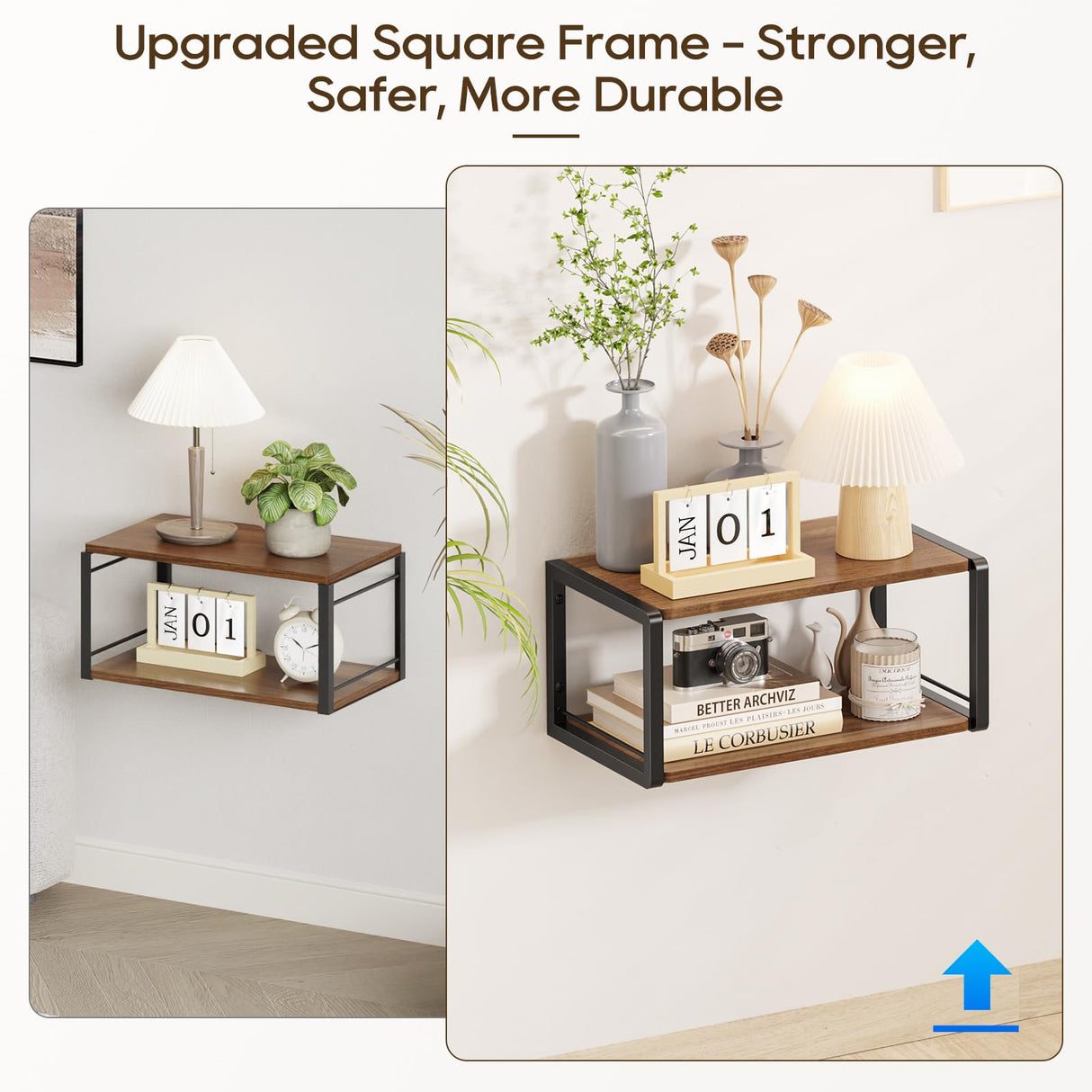 NANAGIFTREE Floating Nightstand, Wood Bedside Shelf Wall Mounted Nightstand with Heavy-Duty Frame, Floating Bedside Table for Bedroom, Bathroom, Kitchen, (Vintage Brown, 1 Pack) NANAGIFTREE