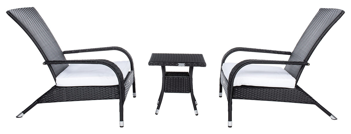 SAFAVIEH Outdoor Collection Edna Black/White Cushion 3-Piece Lounge Set with Table (PAT7719A) SAFAVIEH