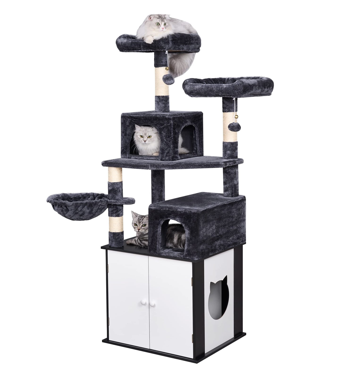 BEWISHOME Cat Tree with Litter Box Enclosure All-in-one Indoor Cat Hidden Litter Box Furniture Cat Tower with Large Cat Condo Modern Cat House with Scratching Posts MMJ81D