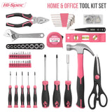 Hi-Spec 54pc Pink Tool Kit for Women – General Household DIY Tool Set. Pink Ladies Essential Hand Tools for Home, Apartment, Garage & Office Repairs with Plastic Toolbox Storage Case Hi-Spec