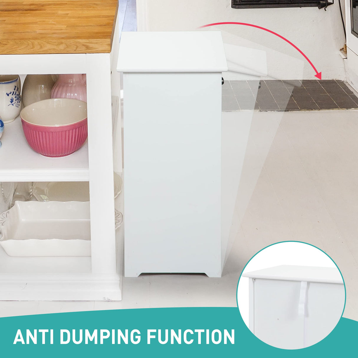 JAXPETY Tilt Out Trash Cabinet Kitchen Trash Can Holder Wood Laundry Hamper Recycling Trash Cabinet with Angle Adjustable Door, White JAXPETY