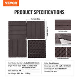 VEVOR Interlocking Deck Tiles, 54 Pack,12"x12" 54 sq. ft Plastic Waterproof Outdoor Flooring All Weather Use, Patio Floor Decking Covering Tiles for Porch Poolside Balcony Backyard, Dark Brown VEVOR