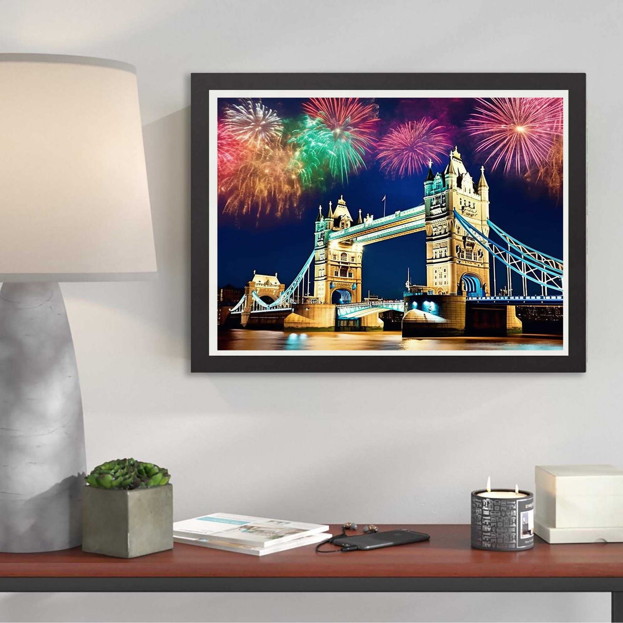 Kaliosy 5D Diamond Art Painting Kits for Adult London Bridge by Number Kits, Paint with Diamonds Art Fireworks Landscape DIY Full Drill, Crystal Craft Cross Stitch Embroidery Decoration 12x16inch Kaliosy