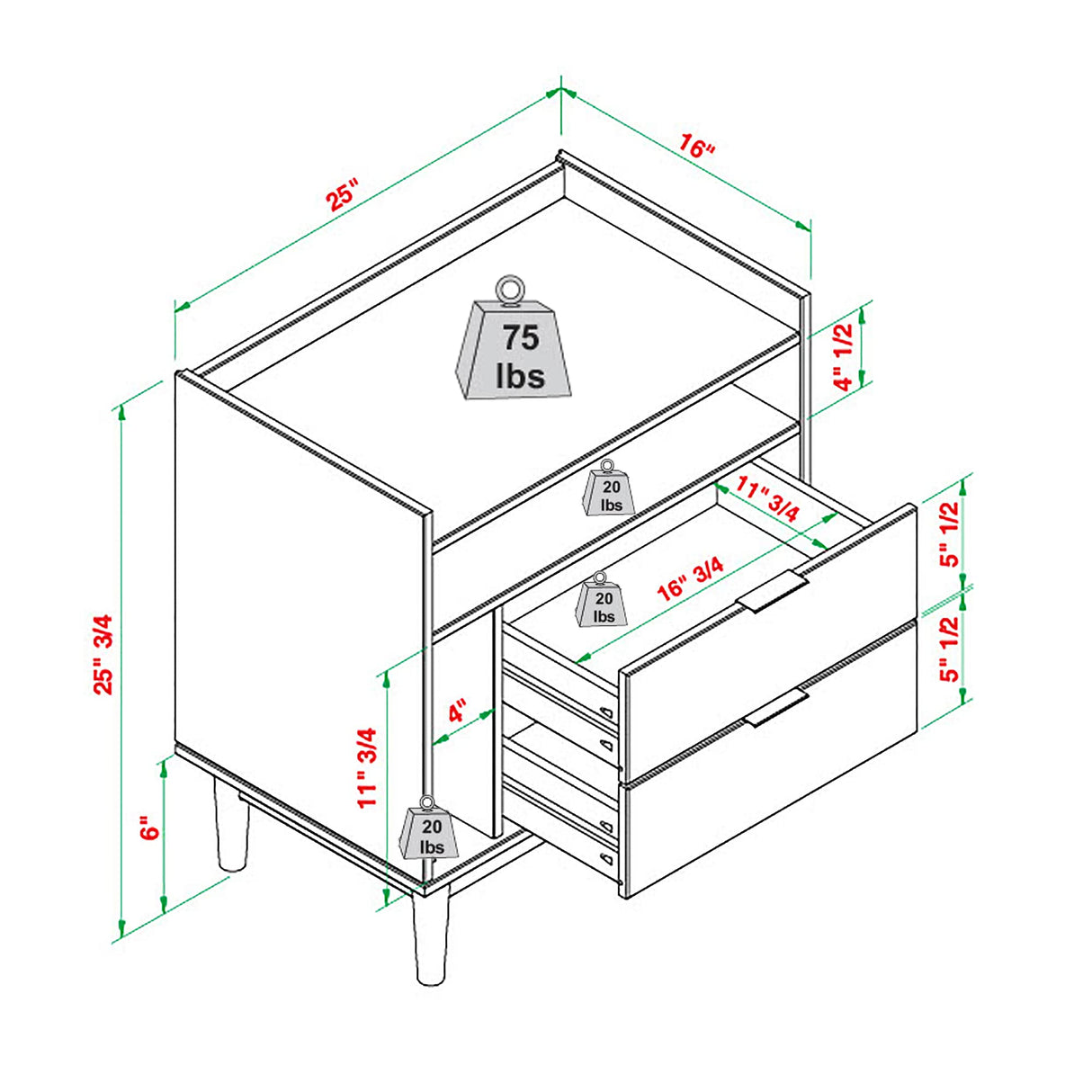 Walker Edison Blythe Mid-Century Modern Tray-Top Storage Nightstand, 25 Inch, Caramel Walker Edison
