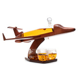 Whiskey & Wine Decanter Jet Airplane Set and Glasses Antique Wood Airplanes - The Wine Savant Whiskey Gift Set & 2 Airplane Glasses, Pilot Gift Moving Parts- Alcohol Related Gift, BAR DECOR Large 21" The Wine Savant