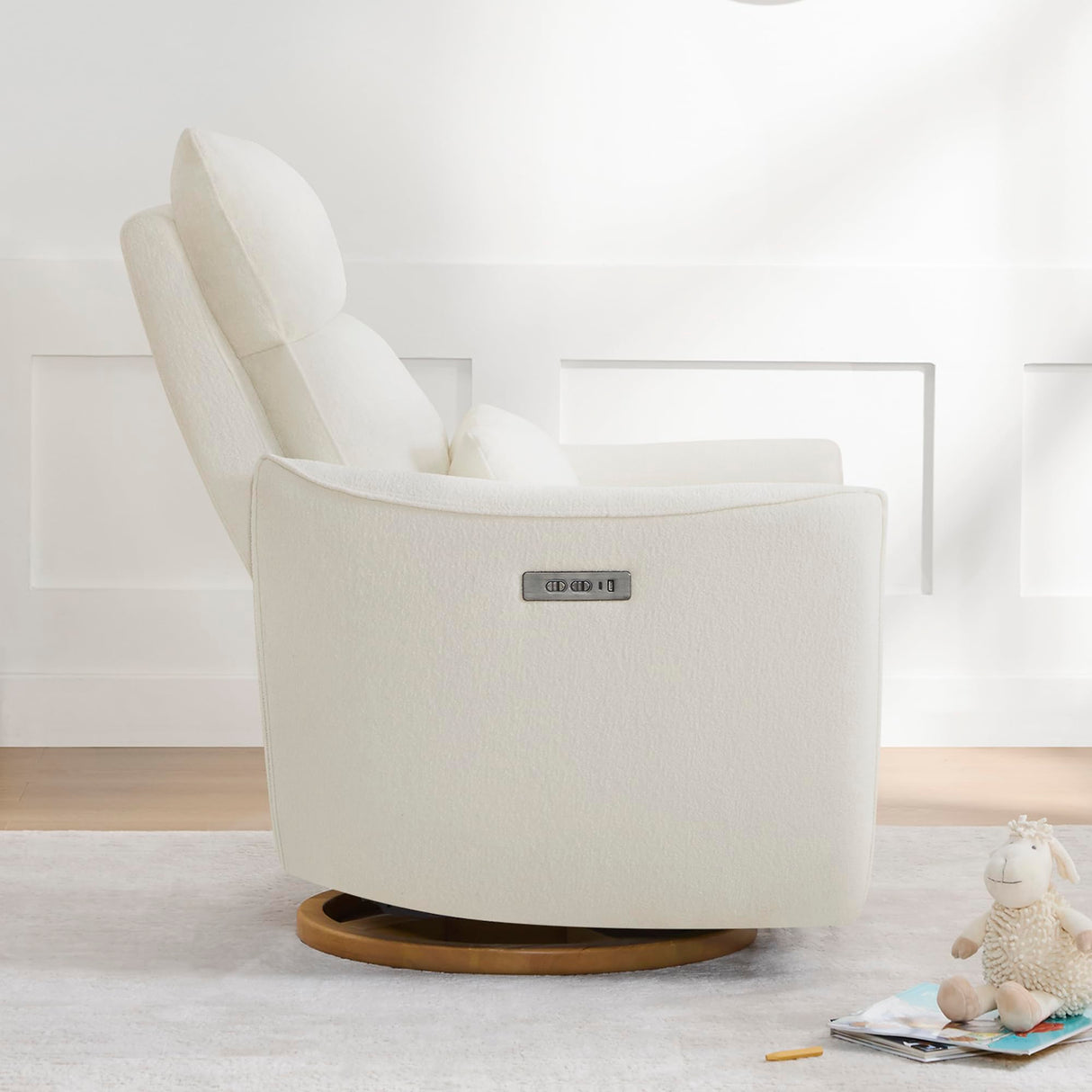 CHITA Swivel Rocker Recliner Chair, Power Nursery Glider Recliner, Nursery Rocking Chair with Adjustable Power Headrest, FSC Certified, Solid Wood Base, Cream CHITA