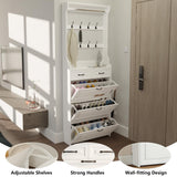 Betoko Hall Tree with Shoes Storage,Farmhouse Entryway Coat Rack Wooden Mudroom Hallway Tree Bench Corner Tree Cabinet with 8 Coat Hooks & 3 Shoes Cabinets & 2 Drawers(White) Betoko