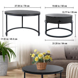 Round Nesting Coffee Tables Set: Gray Marble End Tables Set of 2 - Modern Metal Stacking Side Tables for Living Room Small Spaces Paradmas
