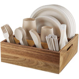 ALELION Acacia Wood Utensil Holder for Party - Paper Plate Organizer for Countertop - Silverware Caddy with 6 Compartments for Plate, Cup, Fork, Spoon - Cutlery Holder for Kitchen Camping Buffet ALELION