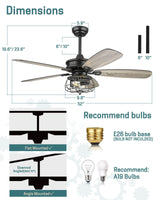 Farmhouse Ceiling Fan, 52Inch Ceiling Fans with Lights and Remote Control, Rustic Barnwood Blades, Industrial Cage Light, Matte Black, MK03-BK Melkelen