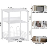 LELELINKY Large White Record Player Stand, 3 Tier Big End Table with Vinyl Storage, Turntable Stand, Industrial Printer Tables, Modern Nightstand for Living Room, Bedroom, Office LELELINKY