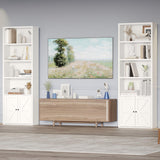 oneinmil 6 Tier Bookshelves and Bookcase with Doors Industrial Set of 2 Double Wide Floor Standing Book Shelf 71" Tall Display Shelves Bookshelf with Storage Cabinets for Living Room White oneinmil