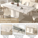 Henf 9 Pieces Extendable Dining Table Set for 8, 63"-79" White Marble Grain Extendable Kitchen Table Set w/8 Black Tufted Chairs,Mid-Century Modern Expandable Wood Dining Room Tables Set for 8 Henf