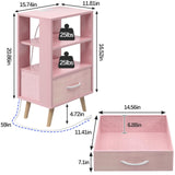 Aenuert Night Stand with Charging Station, Pink Kids Nightstand with Drawer, 3-Tier Nursery Bedside Table with USB Ports and Outlets, End Table for Small Space, Living Room, Bedroom Aenuert